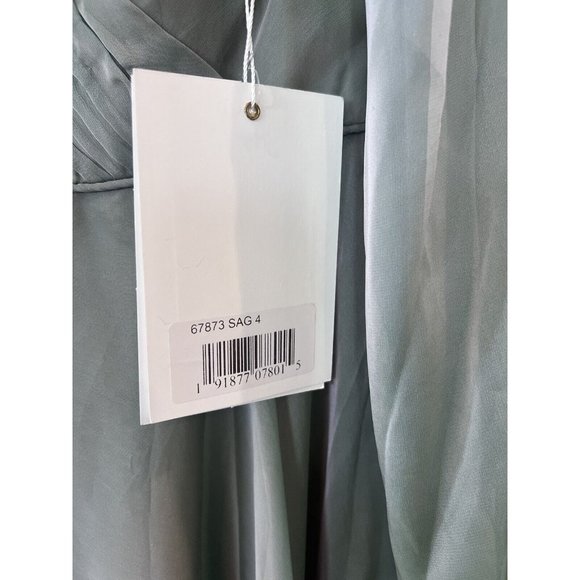 Mac Duggal Size 4 Sheer Blouson Sleeve Sage Green  Gown 67873 Dress Sold Out - Picture 6 of 14